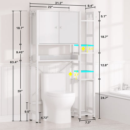 7-Tier Bathroom Organizer with Adjustable Shelf, Over The Toilet Storage Rack with 4 Hooks and Drawers