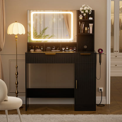 Vanity Desk with Mirror and 3 Color Lights, Makeup Vanity Desk with Drawers
