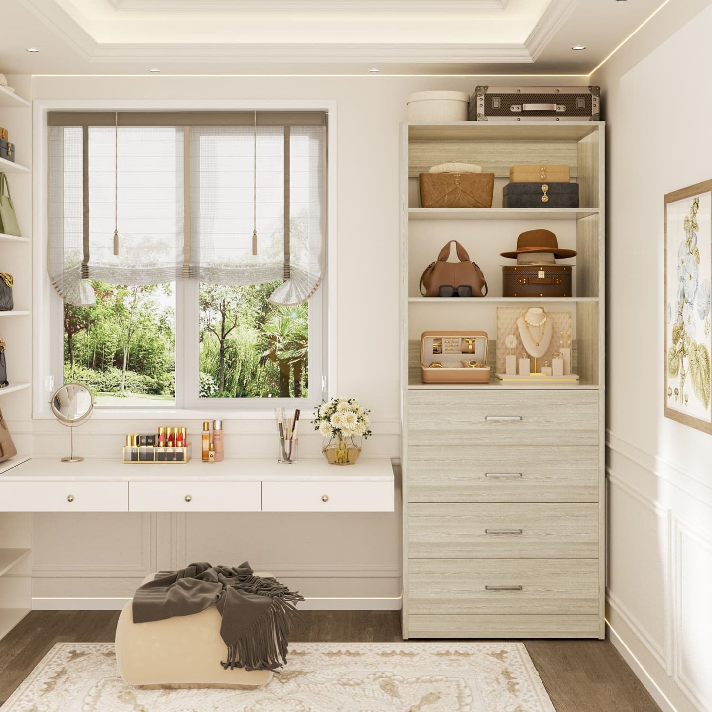 Closet Organizer System with Wood Drawers and Shelves