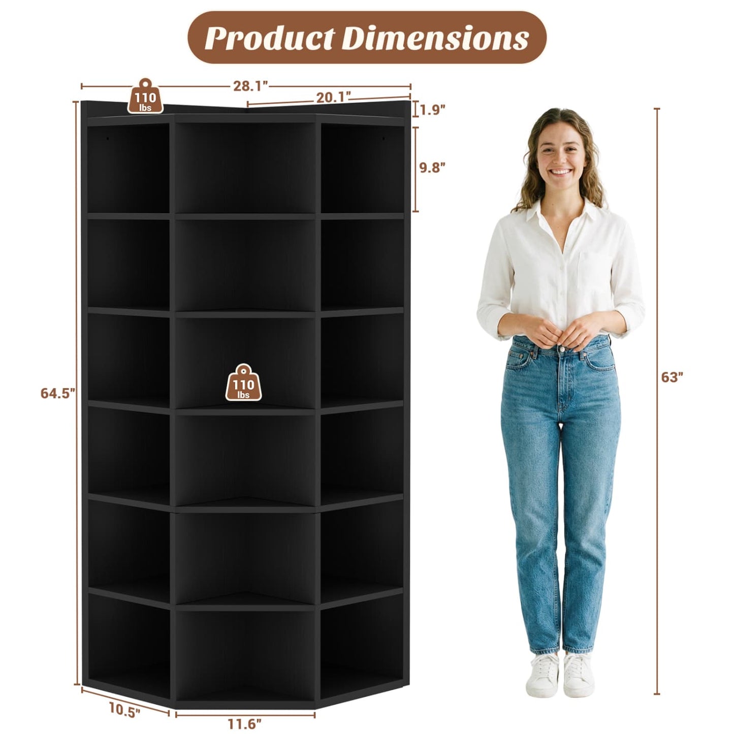 6-tier Modern Bookshelf, Storage Bookcase