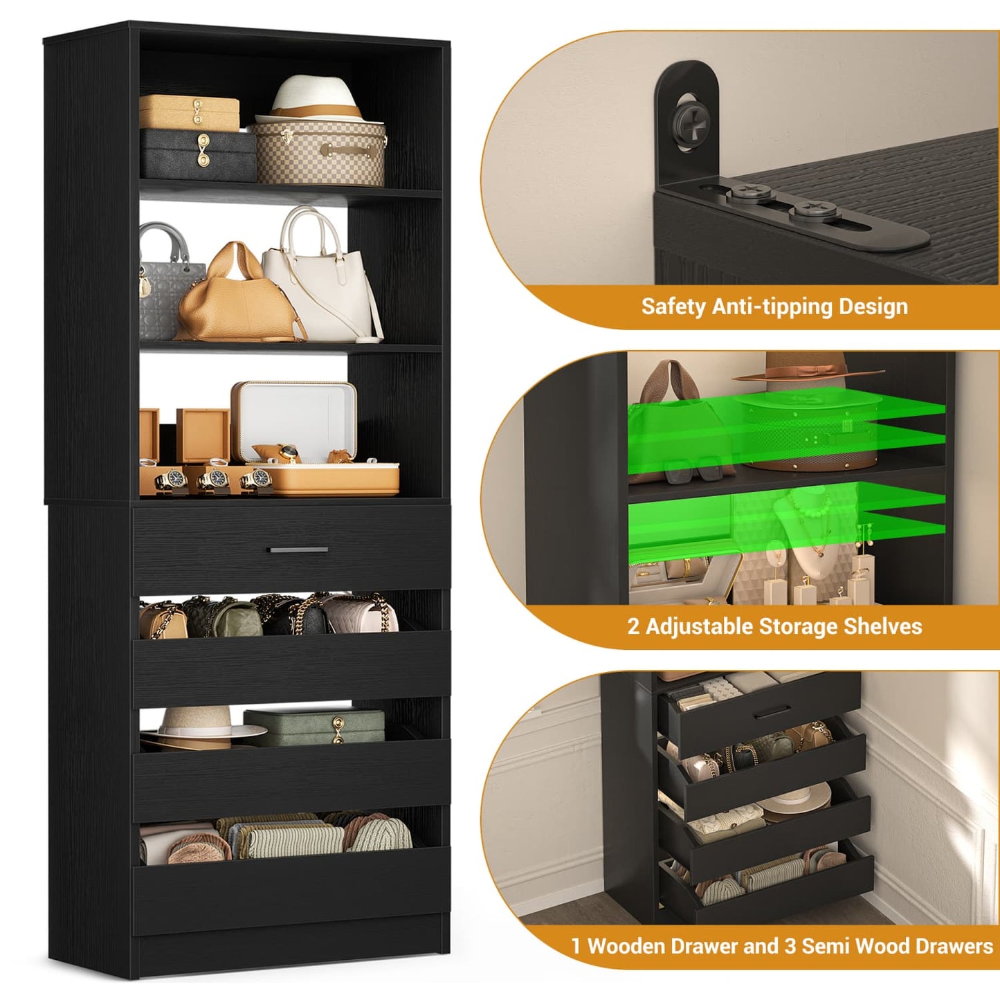 Besiost 80"H Pantry Cabinet with Drawers