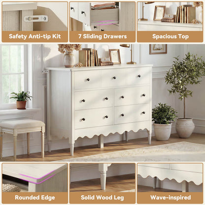 47" Closet Storage Cabinet with 7 Drawers, Wooden Dresser with Support Leg