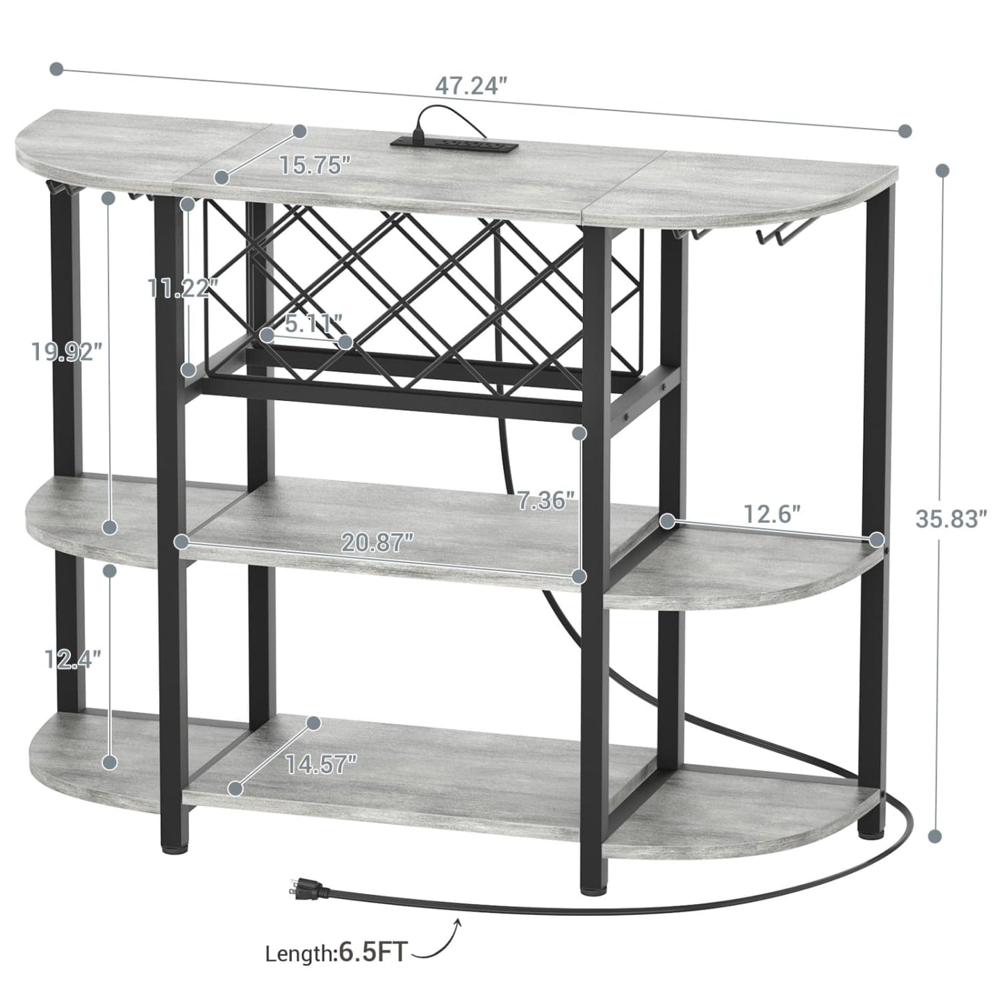 47.24" Storage Wine Cabinet with Lights and Outlets
