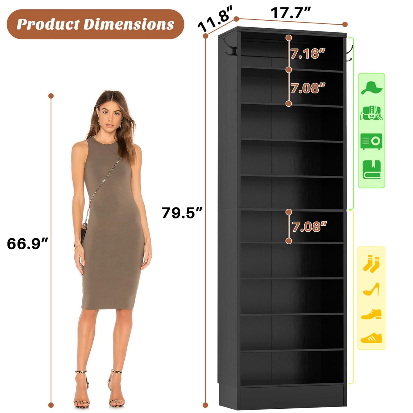 Shoe Storage Cabinet, 10-Tier Shoe Rack With Drawers