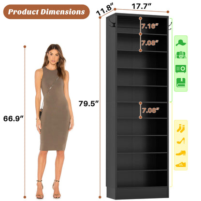 Shoe Storage Cabinet, 10-Tier Shoe Rack With Drawers