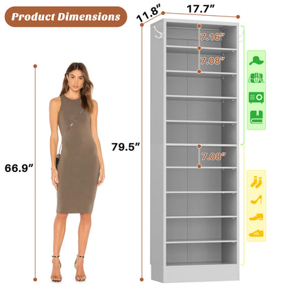 Shoe Storage Cabinet, 10-Tier Shoe Rack With Drawers