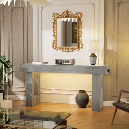 63inch Console Table with Power Outlets, Wood Narrow Entryway Table
