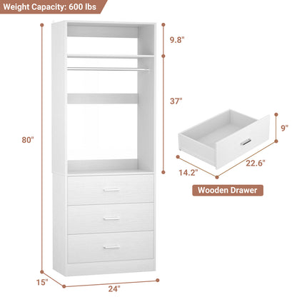 Freestanding 2FT Closet System with 3 Wood Drawers
