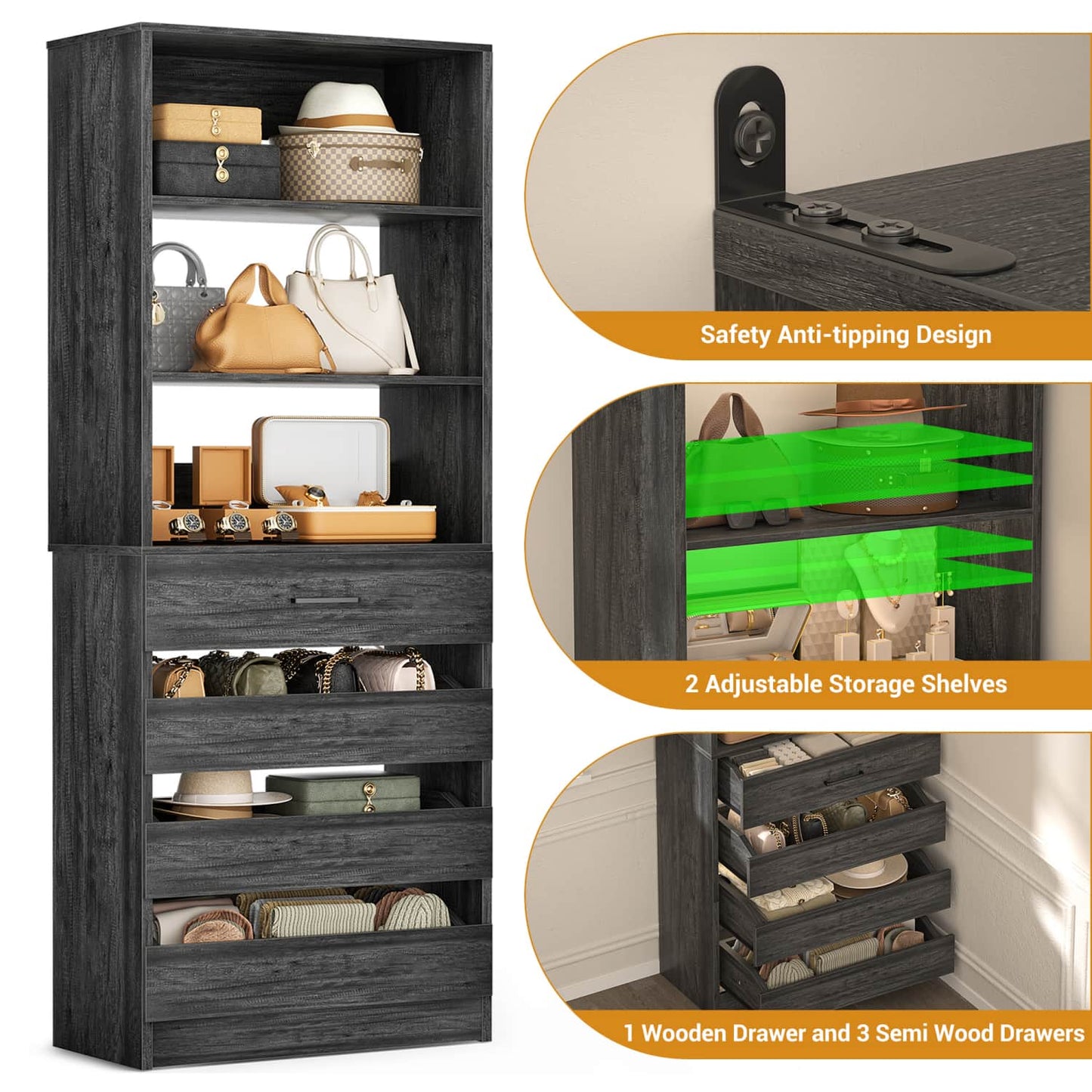 Besiost 80"H Pantry Cabinet with Drawers