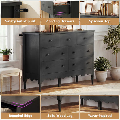 47" Closet Storage Cabinet with 7 Drawers, Wooden Dresser with Support Leg