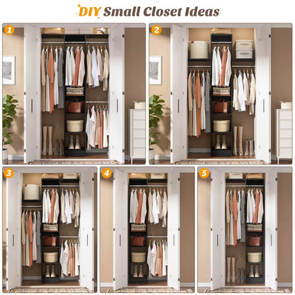 47'' W Closet System with Hanging Rods and Shelves, Closet Organizer for Bedroom
