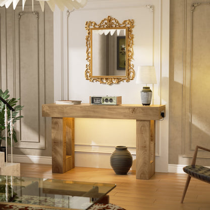 47inch Console Table with Power Outlets, Wood Narrow Entryway Table