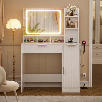 Vanity Desk with Mirror and 3 Color Lights, Makeup Vanity Desk with Drawers