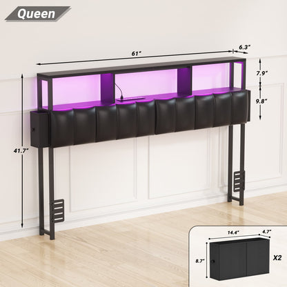 Queen Upholstered Headboard with Storage Bags