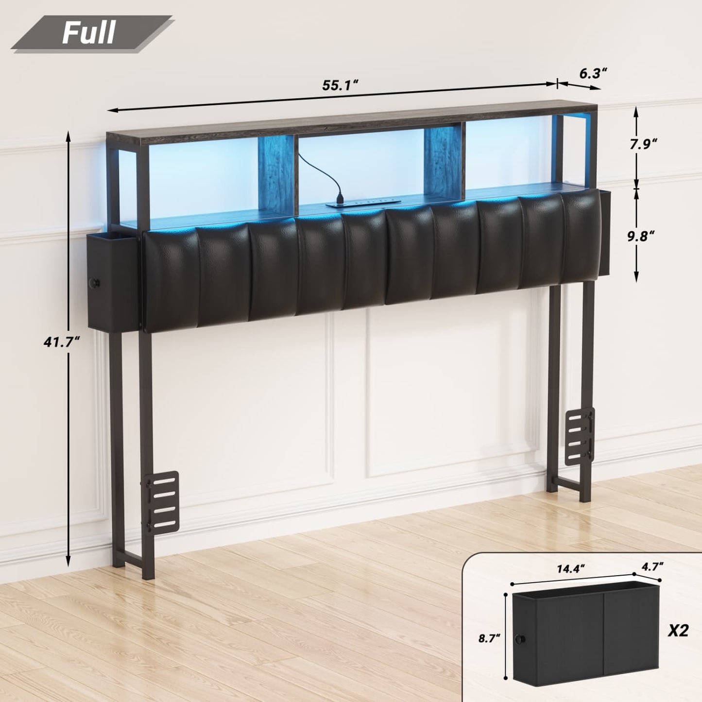 Full Upholstered Headboard with Storage Bags