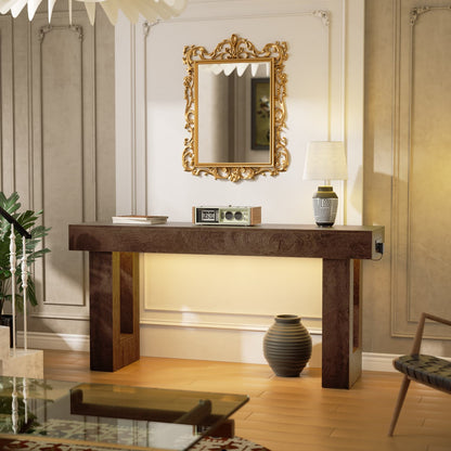 63inch Console Table with Power Outlets, Wood Narrow Entryway Table
