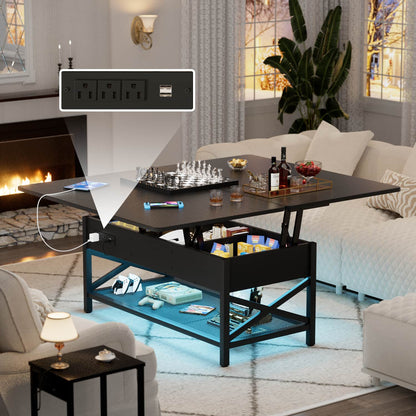 Coffee Table Lift Top with LED Light and Power Outlet