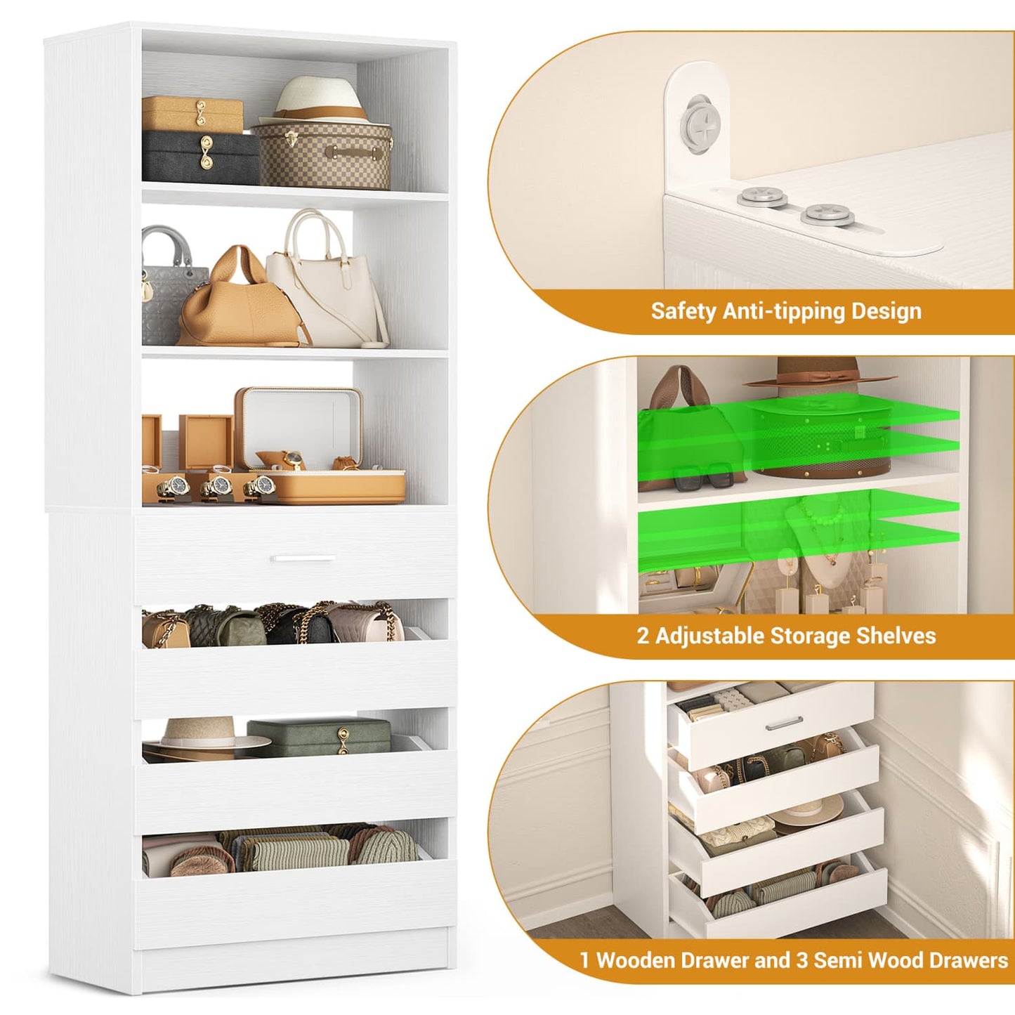 Besiost 80"H Pantry Cabinet with Drawers