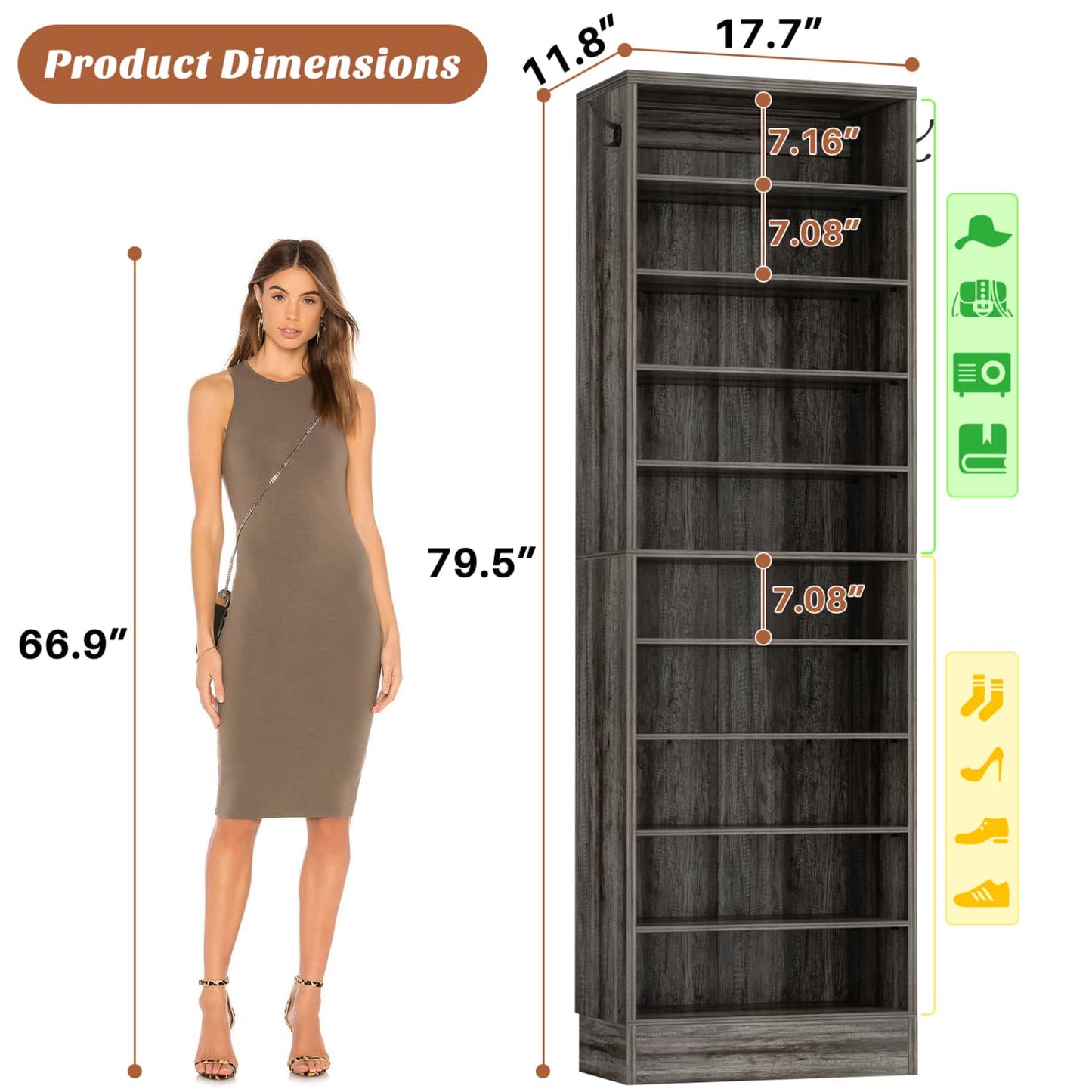 Shoe Storage Cabinet, 10-Tier Shoe Rack With Drawers