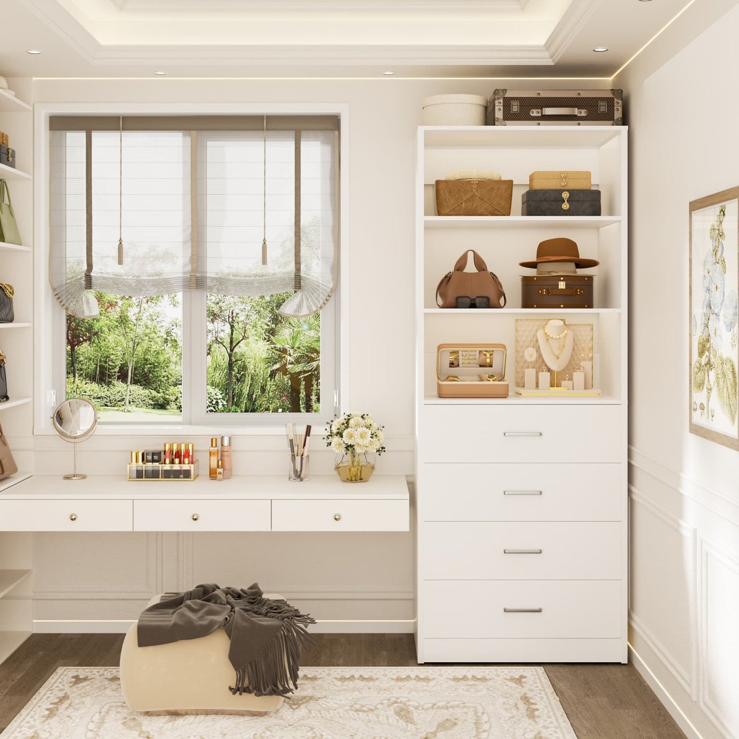 Closet Organizer System with Wood Drawers and Shelves