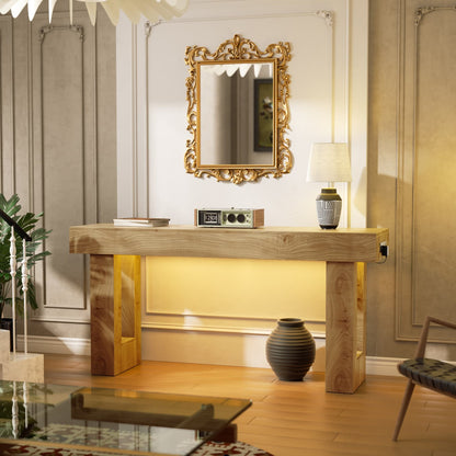 63inch Console Table with Power Outlets, Wood Narrow Entryway Table