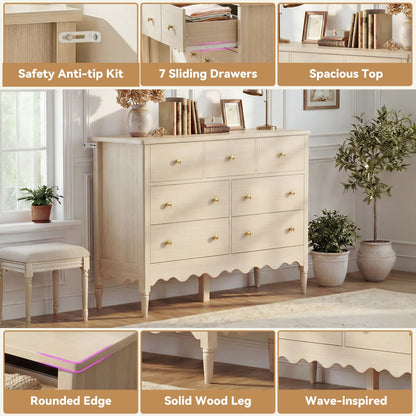 47" Closet Storage Cabinet with 7 Drawers, Wooden Dresser with Support Leg