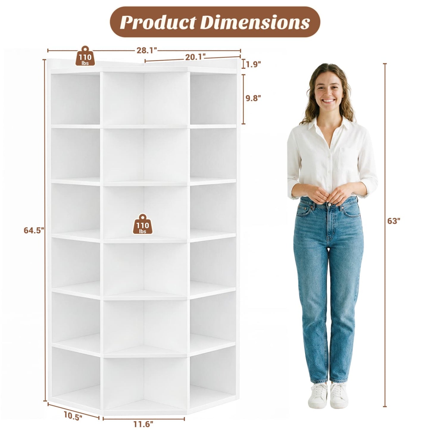 6-tier Modern Bookshelf, Storage Bookcase