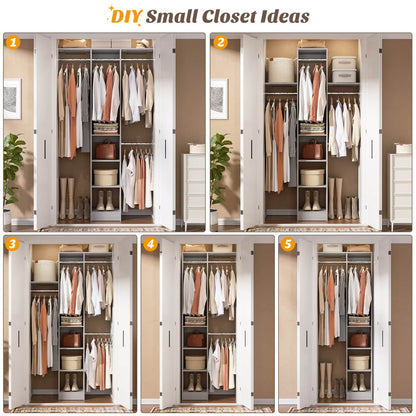 47'' W Closet System with Hanging Rods and Shelves, Closet Organizer for Bedroom
