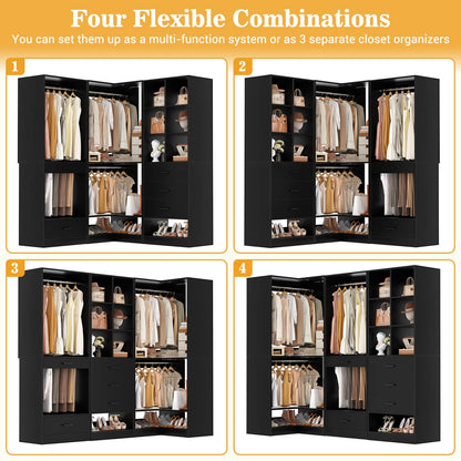 Corner Closet Oraganizer System with Drawers and Hanging Rods, Cube Storage Walk-in Closet System