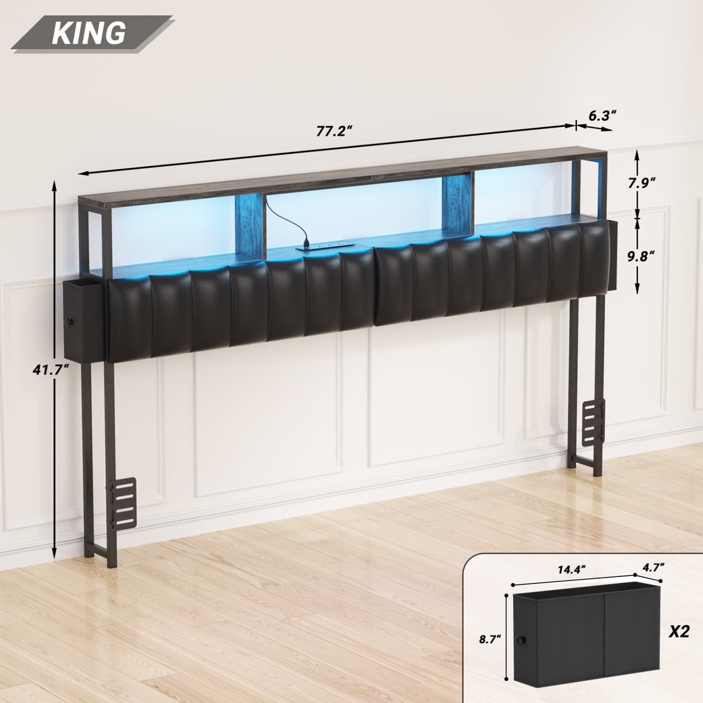 King Upholstered Headboard with Storage Bags