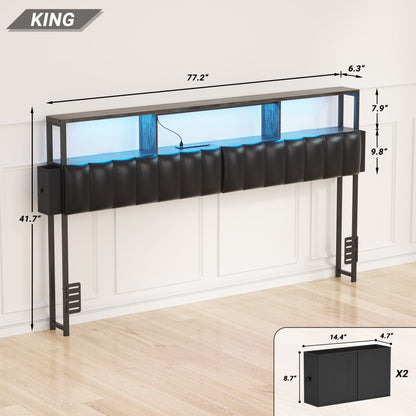 King Upholstered Headboard with Storage Bags