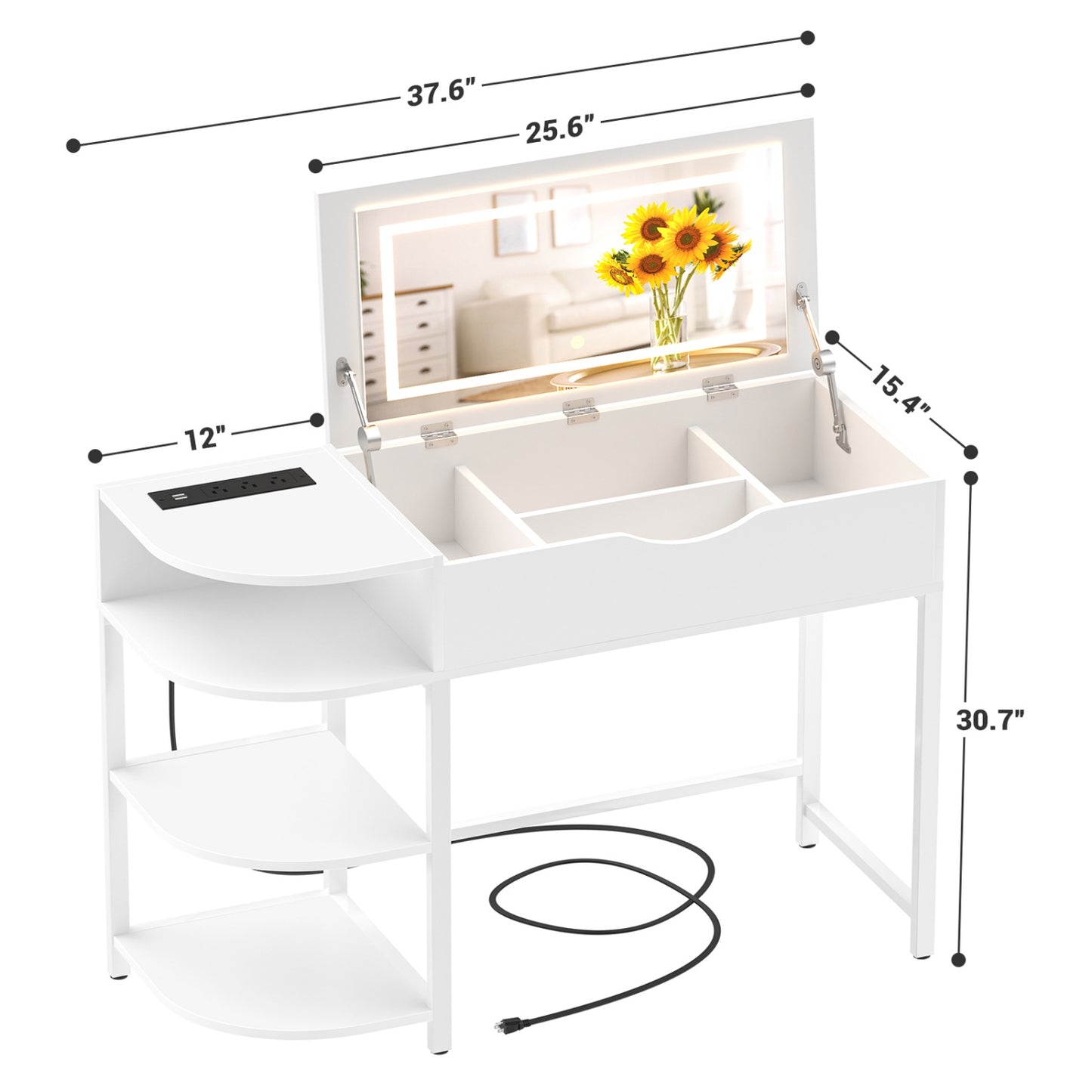 Flip-Top Makeup Dressing Table with mirror and Drawer, Small Vanity Desk with Charging Station