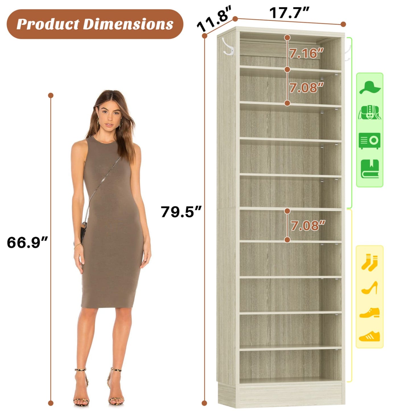 Shoe Storage Cabinet, 10-Tier Shoe Rack With Drawers