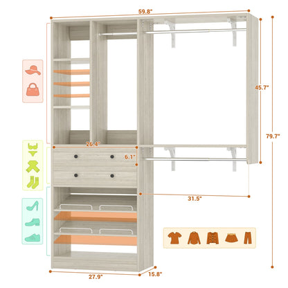 Closet System with Wooden Drawers and Two Hanging Rods