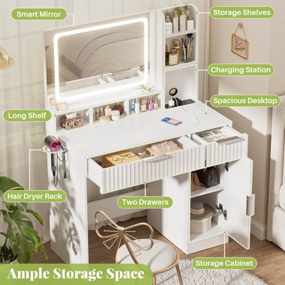 Vanity Desk with Mirror and 3 Color Lights, Makeup Vanity Desk with Drawers