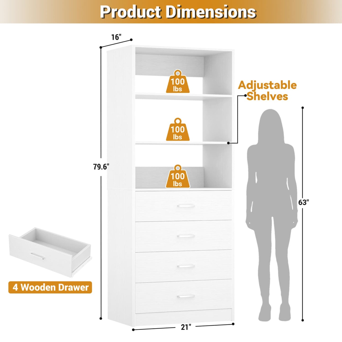Closet Organizer System with Wood Drawers and Shelves