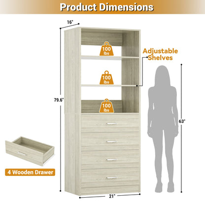 Closet Organizer System with Wood Drawers and Shelves