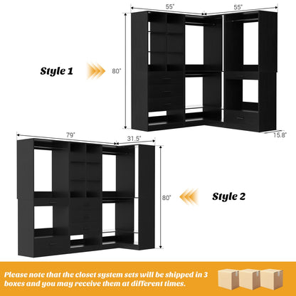 Corner Closet Oraganizer System with Drawers and Hanging Rods, Cube Storage Walk-in Closet System