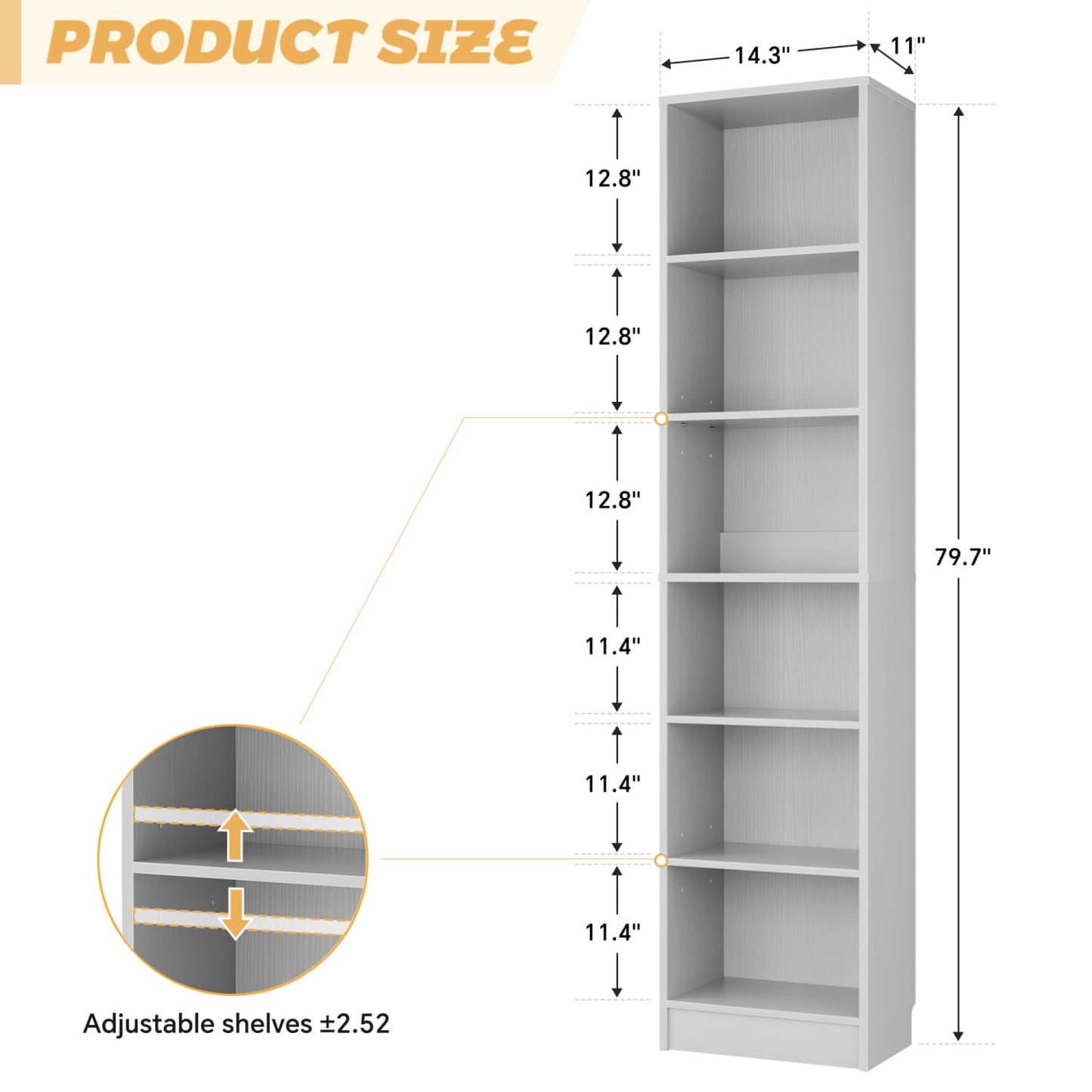 Besiost Bookcase with 2 Adjustable Shelves