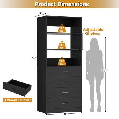 Closet Organizer System with Wood Drawers and Shelves