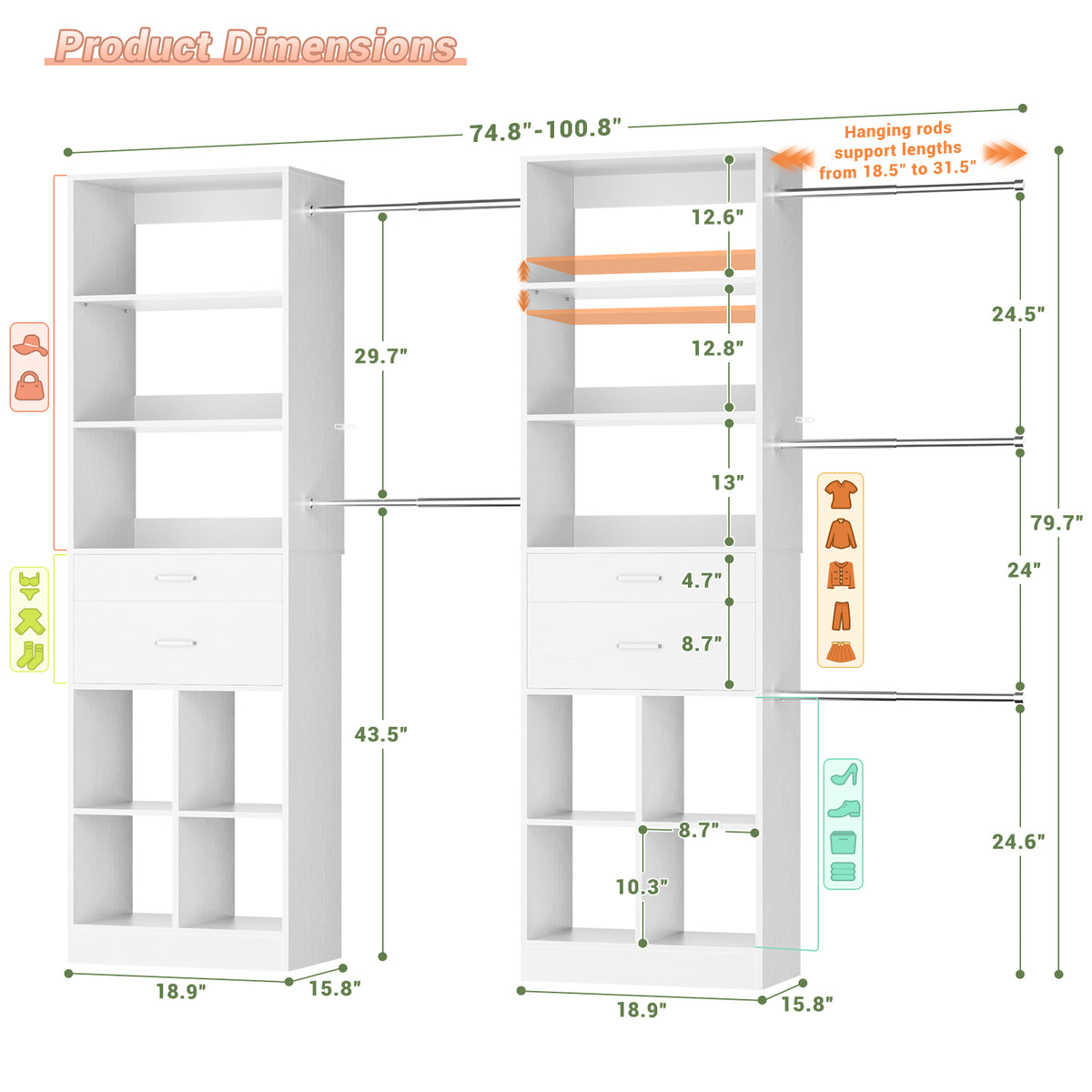Besiost Closet System, 6ft-8.3ft
