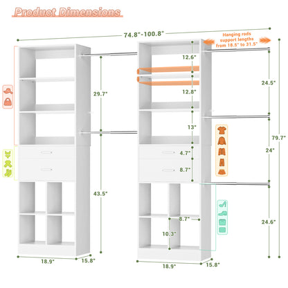 Besiost Closet System, 6ft-8.3ft