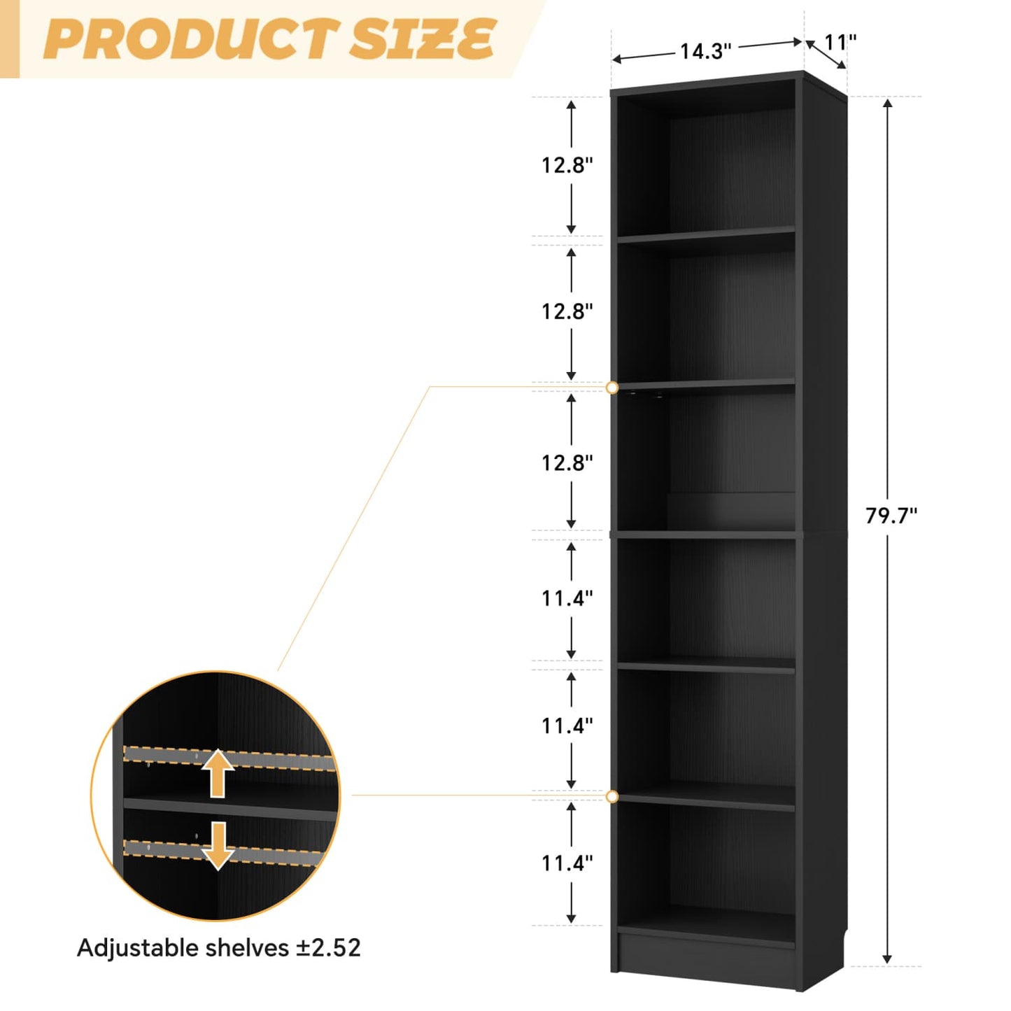 Besiost Bookcase with 2 Adjustable Shelves