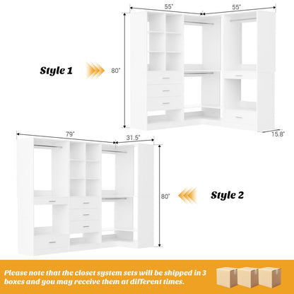 Corner Closet Oraganizer System with Drawers and Hanging Rods, Cube Storage Walk-in Closet System