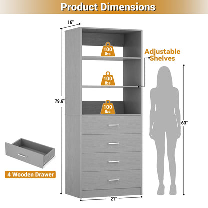 Closet Organizer System with Wood Drawers and Shelves