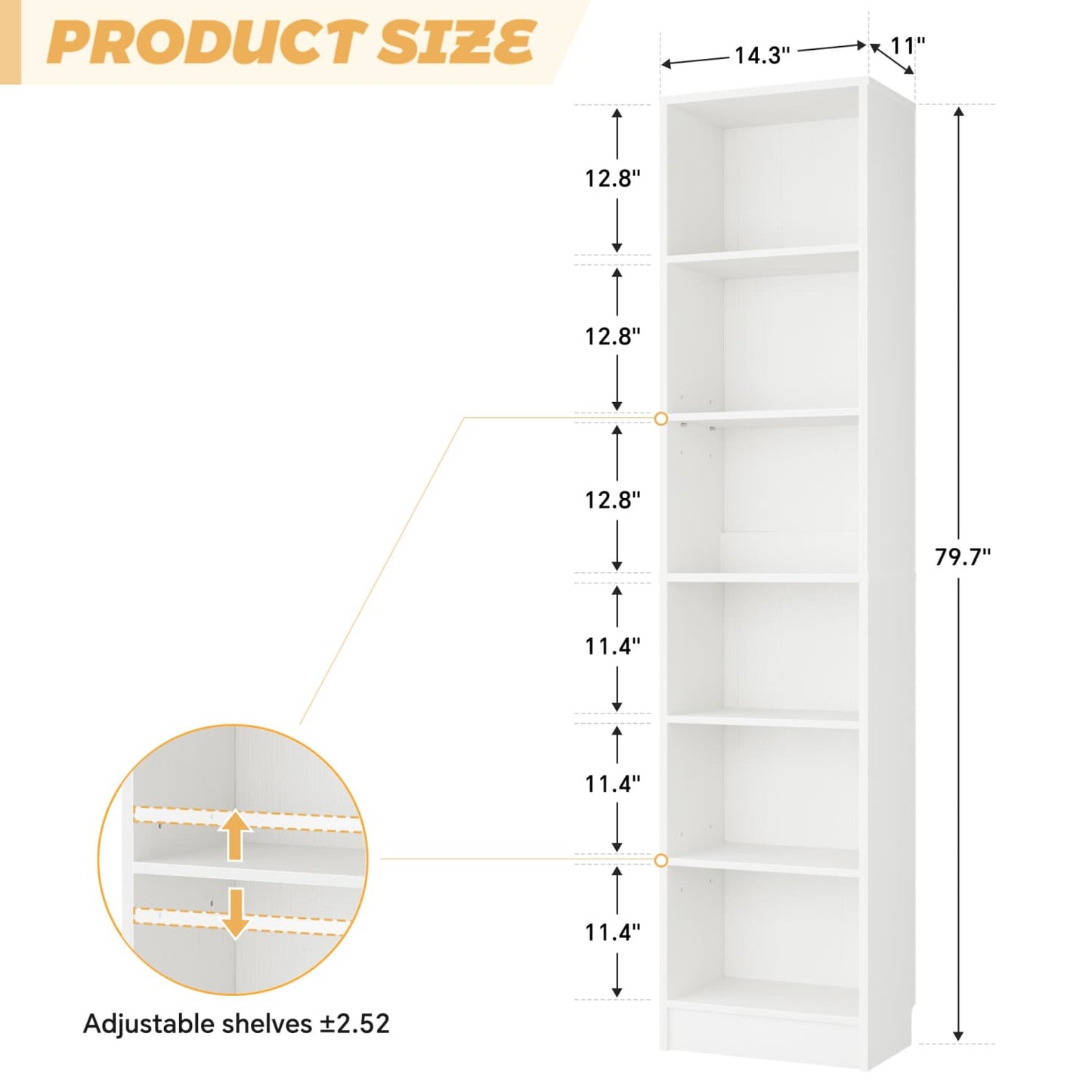 Besiost Bookcase with 2 Adjustable Shelves