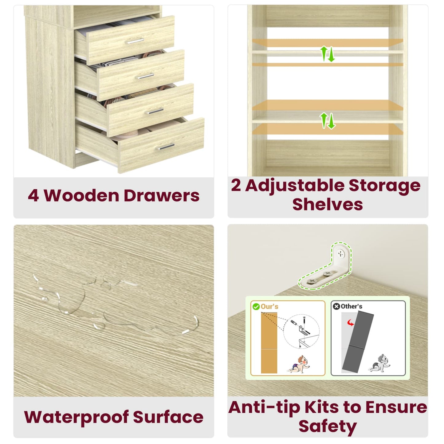 Closet Organizer System with Wood Drawers and Shelves