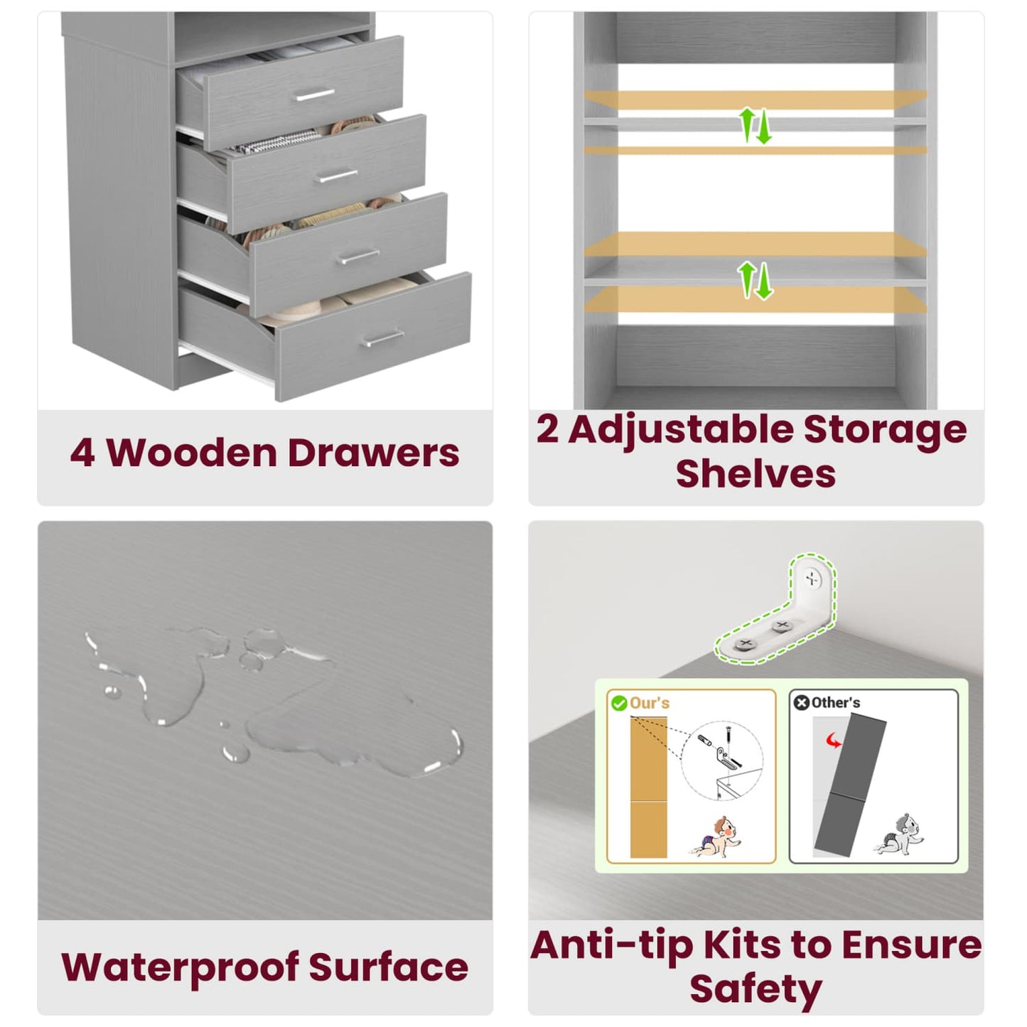 Closet Organizer System with Wood Drawers and Shelves