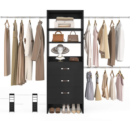 8FT Closet Organizer System with 3 Hanging Rods, 96'' Closet Organizers and Storage with 3 Wooden Drawers