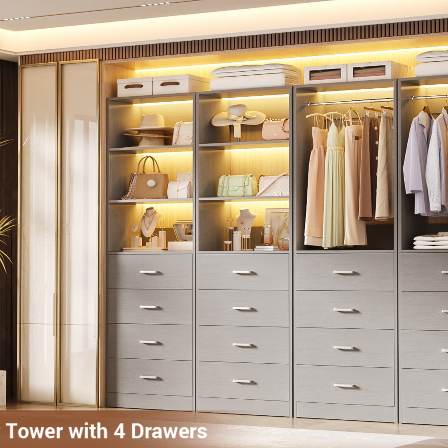 Closet Organizer System with Wood Drawers and Shelves